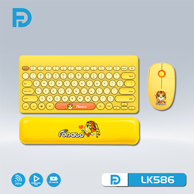 Combo Phím Chuột Fd Lk586 (4 Món) Màu Vàng, Không Dây